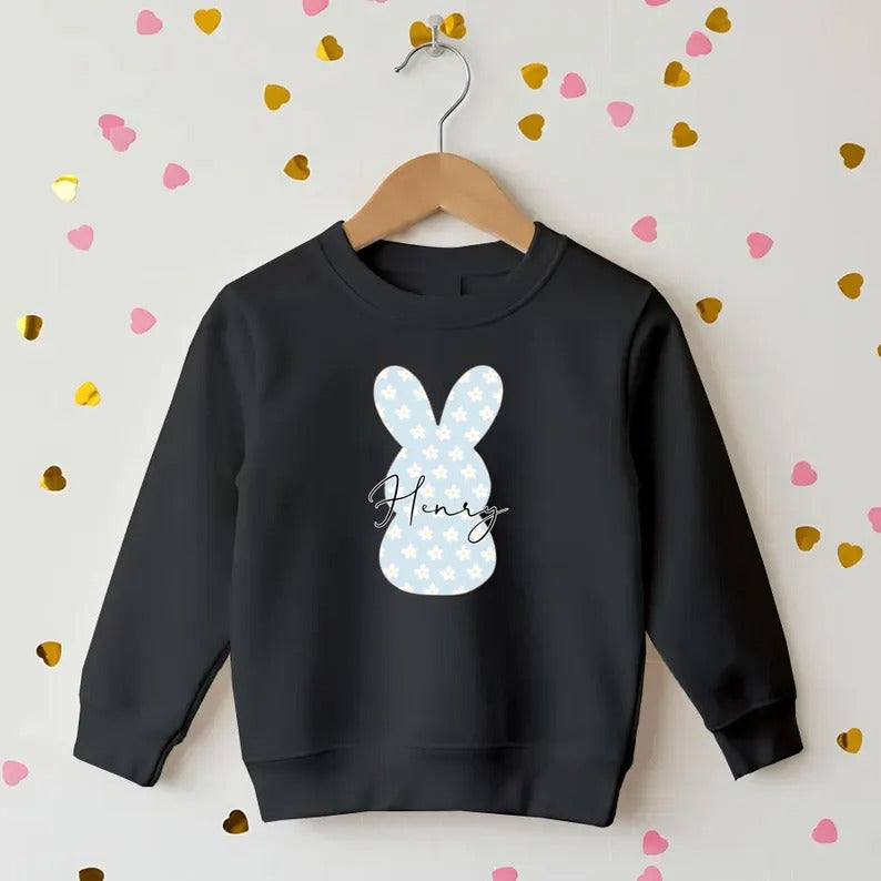 Personalized Easter Kids Sweatshirt, Custom Name Easter Bunny Printed Crewnecks, Kids Matching Outfits, Easter Gifts, Egg Hunt Tops for Kids