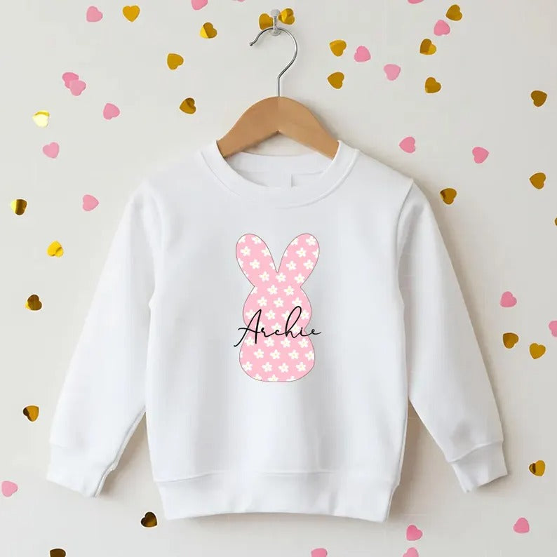 Personalized Easter Kids Sweatshirt, Custom Name Easter Bunny Printed Crewnecks, Kids Matching Outfits, Easter Gifts, Egg Hunt Tops for Kids