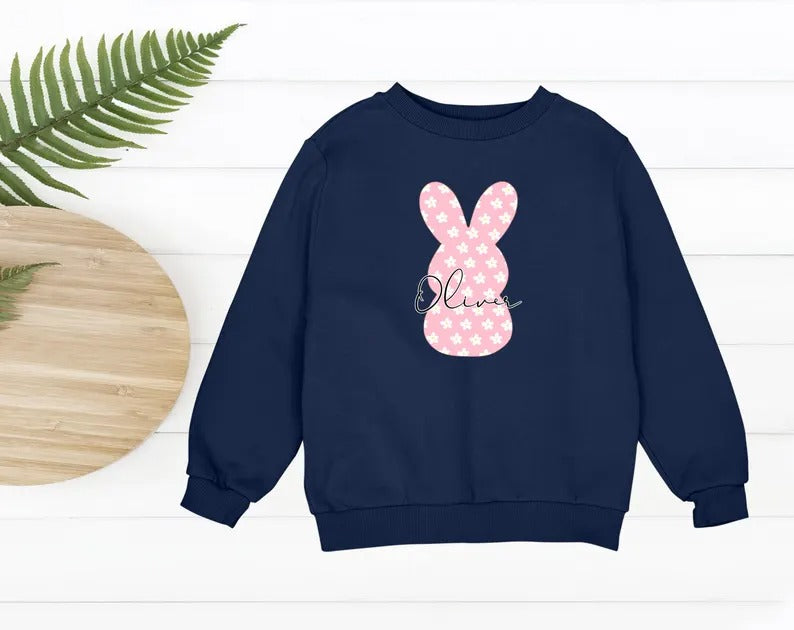 Personalized Easter Kids Sweatshirt, Custom Name Easter Bunny Printed Crewnecks, Kids Matching Outfits, Easter Gifts, Egg Hunt Tops for Kids