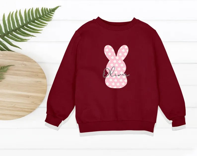 Personalized Easter Kids Sweatshirt, Custom Name Easter Bunny Printed Crewnecks, Kids Matching Outfits, Easter Gifts, Egg Hunt Tops for Kids