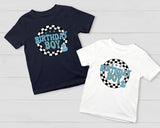 Personalised Birthday Boy T-Shirt, Retro Racing Checkered Flag Tees, Kids Race Car Birthday Outfits, Boys Racing Party Shirt, Birthday Gifts