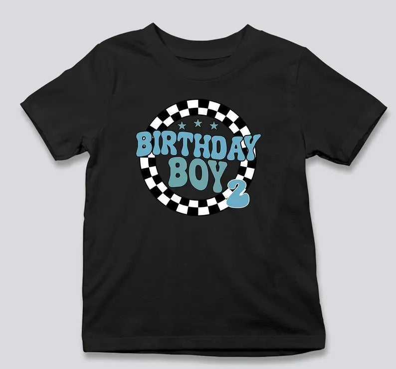 Personalised Birthday Boy T-Shirt, Retro Racing Checkered Flag Tees, Kids Race Car Birthday Outfits, Boys Racing Party Shirt, Birthday Gifts