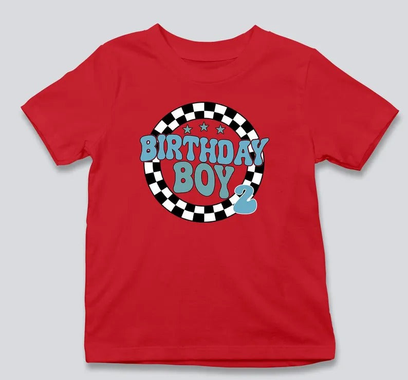Personalised Birthday Boy T-Shirt, Retro Racing Checkered Flag Tees, Kids Race Car Birthday Outfits, Boys Racing Party Shirt, Birthday Gifts