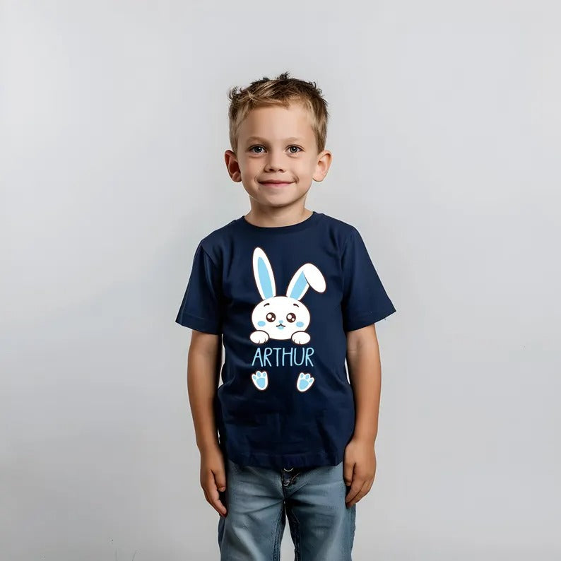Personalised Name Kids Easter T-Shirt, Custom Easter Bunny Tee Tops, Cute Egg Hunt Outfit, Cute Spring Toddler Shirt, Easter Gifts for Kids