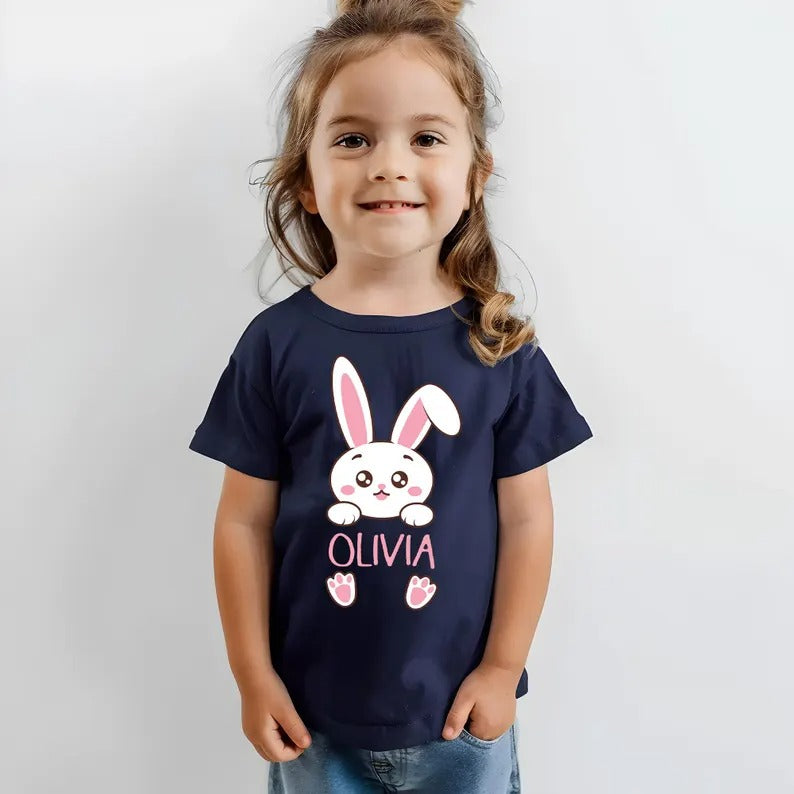 Personalised Name Kids Easter T-Shirt, Custom Easter Bunny Tee Tops, Cute Egg Hunt Outfit, Cute Spring Toddler Shirt, Easter Gifts for Kids
