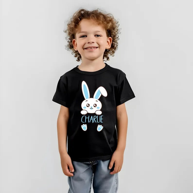 Personalised Name Kids Easter T-Shirt, Custom Easter Bunny Tee Tops, Cute Egg Hunt Outfit, Cute Spring Toddler Shirt, Easter Gifts for Kids