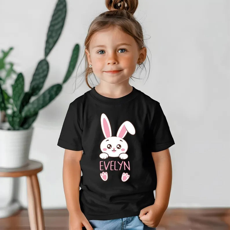 Personalised Name Kids Easter T-Shirt, Custom Easter Bunny Tee Tops, Cute Egg Hunt Outfit, Cute Spring Toddler Shirt, Easter Gifts for Kids