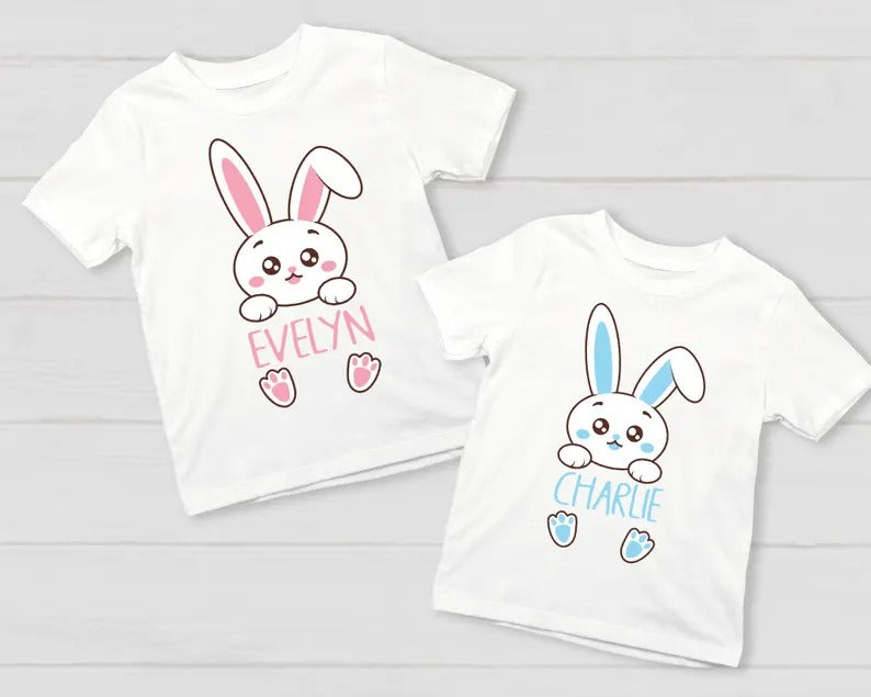 Personalised Name Kids Easter T-Shirt, Custom Easter Bunny Tee Tops, Cute Egg Hunt Outfit, Cute Spring Toddler Shirt, Easter Gifts for Kids