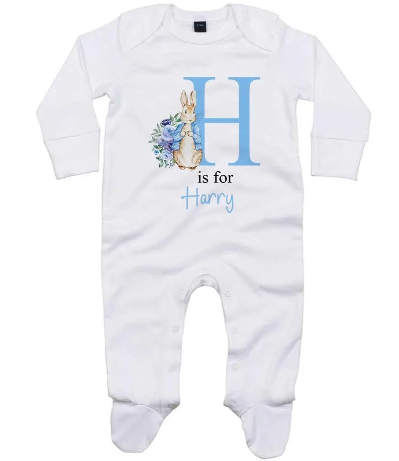 Personalised Baby Grow Sleepsuit, Custom Name & Initial Bunny Romper, Easter Bunny Printed Baby Sleepsuit, Newborn Baby Gifts, Easter Gifts