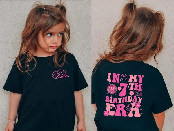 In My Birthday Era Personalised Age T-Shirt, 7th Birthday T-Shirt, Custom Age Printed Tees, Birthday Girl Tops, Kids Birthday Party Gifts