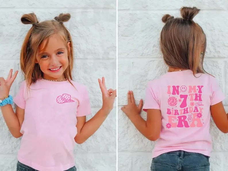 In My Birthday Era Personalised Age T-Shirt, 7th Birthday T-Shirt, Custom Age Printed Tees, Birthday Girl Tops, Kids Birthday Party Gifts