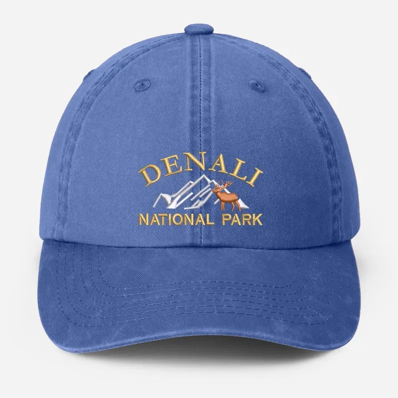 Denali National Park Embroidered Cap, Vintage Camping Dad Hat, National Park Baseball Hat, Nature Theme Mountain Hiking Hat, Gift for Him