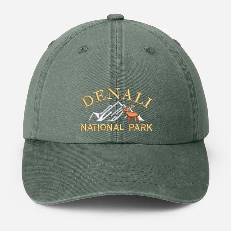 Denali National Park Embroidered Cap, Vintage Camping Dad Hat, National Park Baseball Hat, Nature Theme Mountain Hiking Hat, Gift for Him