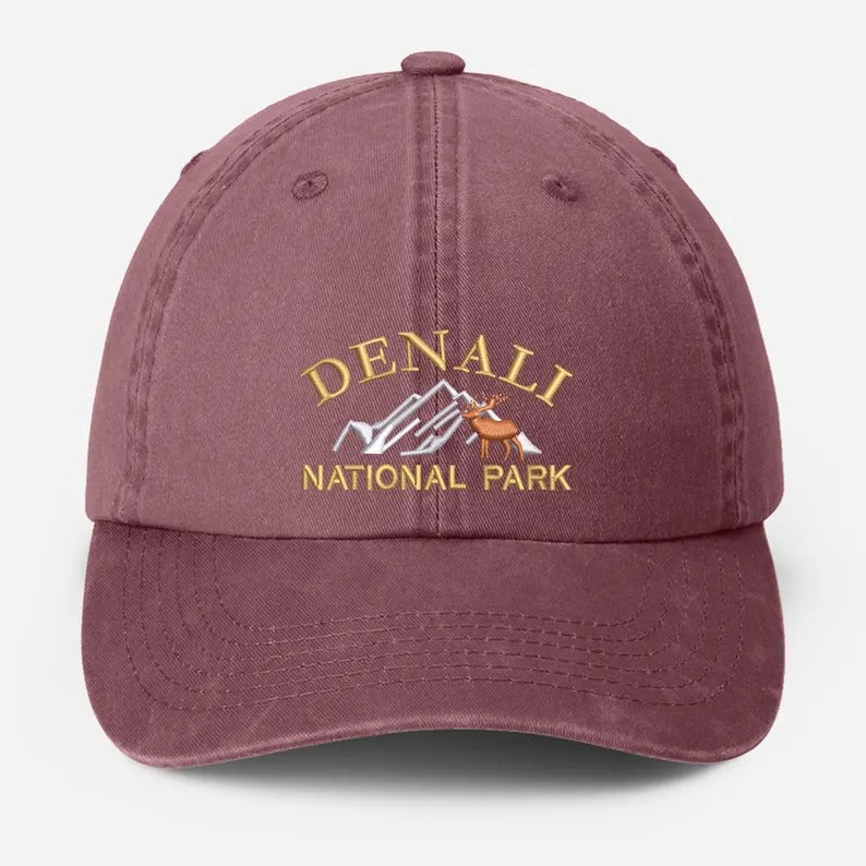 Denali National Park Embroidered Cap, Vintage Camping Dad Hat, National Park Baseball Hat, Nature Theme Mountain Hiking Hat, Gift for Him
