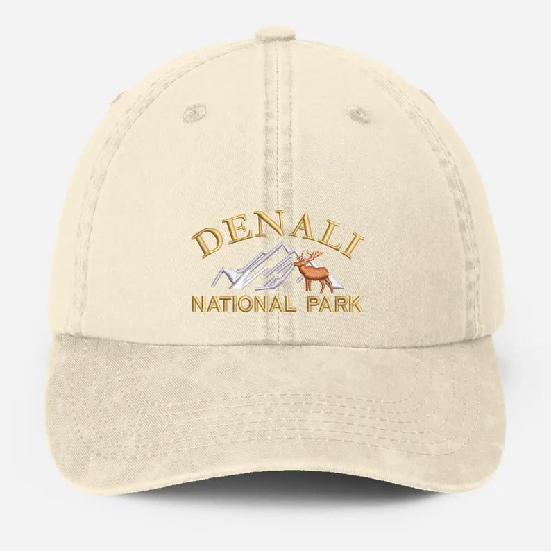 Denali National Park Embroidered Cap, Vintage Camping Dad Hat, National Park Baseball Hat, Nature Theme Mountain Hiking Hat, Gift for Him