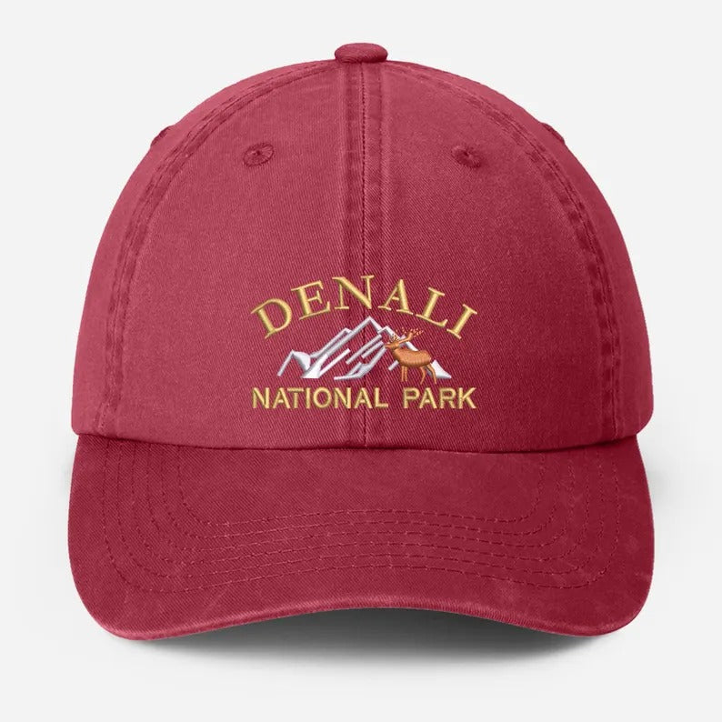 Denali National Park Embroidered Cap, Vintage Camping Dad Hat, National Park Baseball Hat, Nature Theme Mountain Hiking Hat, Gift for Him
