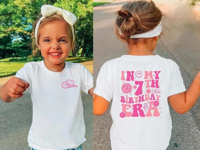 In My Birthday Era Personalised Age T-Shirt, 7th Birthday T-Shirt, Custom Age Printed Tees, Birthday Girl Tops, Kids Birthday Party Gifts