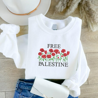 Palestine Wild Flowers Sweatshirt, Embroidered Palestine Floral Sweater, Palestine Crewneck Jumper, Muslims Gifts, Palestinian's Clothing