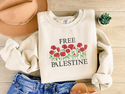 Palestine Wild Flowers Sweatshirt, Embroidered Palestine Floral Sweater, Palestine Crewneck Jumper, Muslims Gifts, Palestinian's Clothing