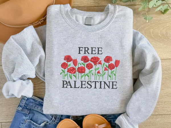 Palestine Wild Flowers Sweatshirt, Embroidered Palestine Floral Sweater, Palestine Crewneck Jumper, Muslims Gifts, Palestinian's Clothing