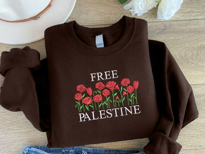 Palestine Wild Flowers Sweatshirt, Embroidered Palestine Floral Sweater, Palestine Crewneck Jumper, Muslims Gifts, Palestinian's Clothing