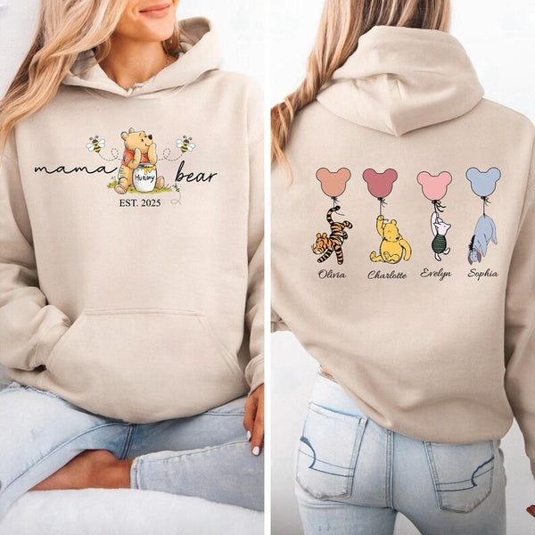 Mama Bear Hoodies, Personalised Mom Hoodies with Kids Names on Back, Mother's Day Gifts, Mom Bear Jumpers, Pregnancy Reveal Gift for New Mom