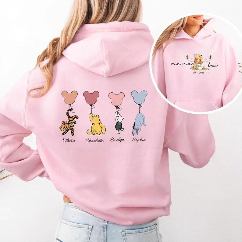 Mama Bear Hoodies, Personalised Mom Hoodies with Kids Names on Back, Mother's Day Gifts, Mom Bear Jumpers, Pregnancy Reveal Gift for New Mom