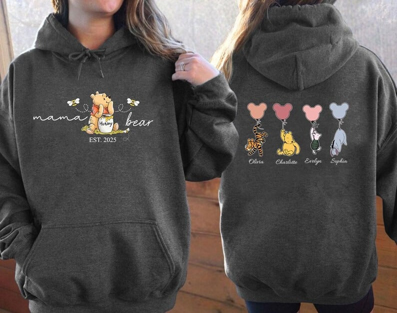 Mama Bear Hoodies, Personalised Mom Hoodies with Kids Names on Back, Mother's Day Gifts, Mom Bear Jumpers, Pregnancy Reveal Gift for New Mom
