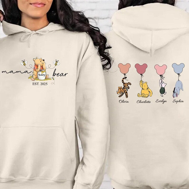 Mama Bear Hoodies, Personalised Mom Hoodies with Kids Names on Back, Mother's Day Gifts, Mom Bear Jumpers, Pregnancy Reveal Gift for New Mom