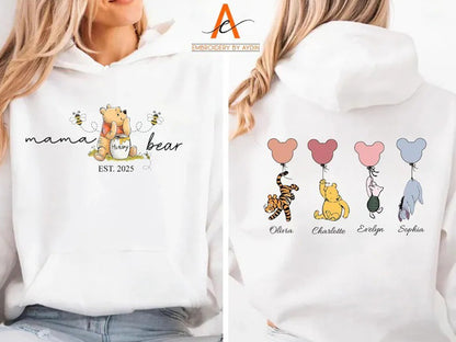 Mama Bear Hoodies, Personalised Mom Hoodies with Kids Names on Back, Mother's Day Gifts, Mom Bear Jumpers, Pregnancy Reveal Gift for New Mom