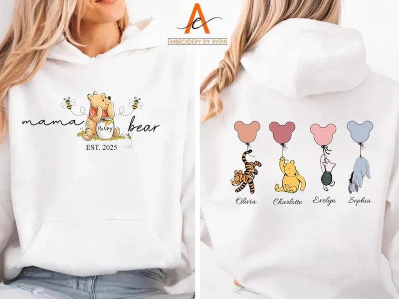 Mama Bear Hoodies, Personalised Mom Hoodies with Kids Names on Back, Mother's Day Gifts, Mom Bear Jumpers, Pregnancy Reveal Gift for New Mom