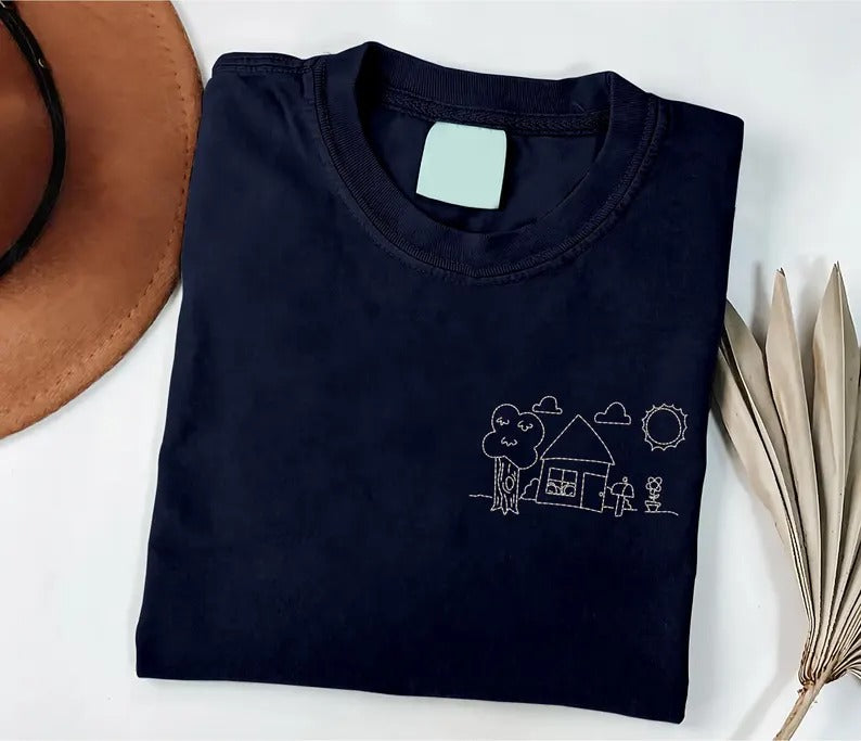 Personalised Embroidered Kids Drawing Photo Tshirt, Custom Actual Drawing Shirts, Children's Artwork Tshirt, Drawing Shirt, Gift for Kids