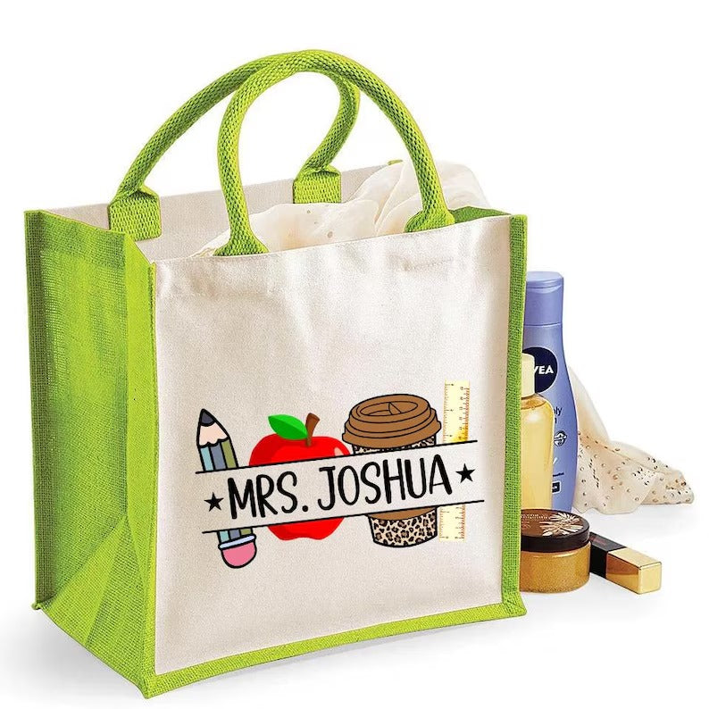 Personalised Teacher Cotton Canvas Tote, Custom Teacher Name Printed Bag, End of Term Teacher Bag, Teacher Appreciation Tote, Teachers Gift