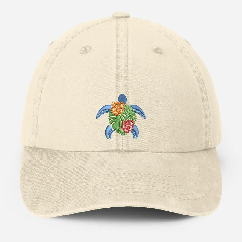 Sea Turtle Embroidered Hat, Vintage Ocean Lover Baseball Cap, Beach Vocation Cool Summer Hat, Dad Adjustable Hat, Sea Animals Lover Gifts