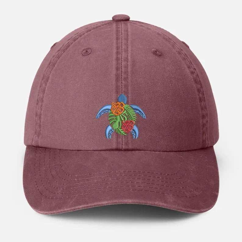 Sea Turtle Embroidered Hat, Vintage Ocean Lover Baseball Cap, Beach Vocation Cool Summer Hat, Dad Adjustable Hat, Sea Animals Lover Gifts
