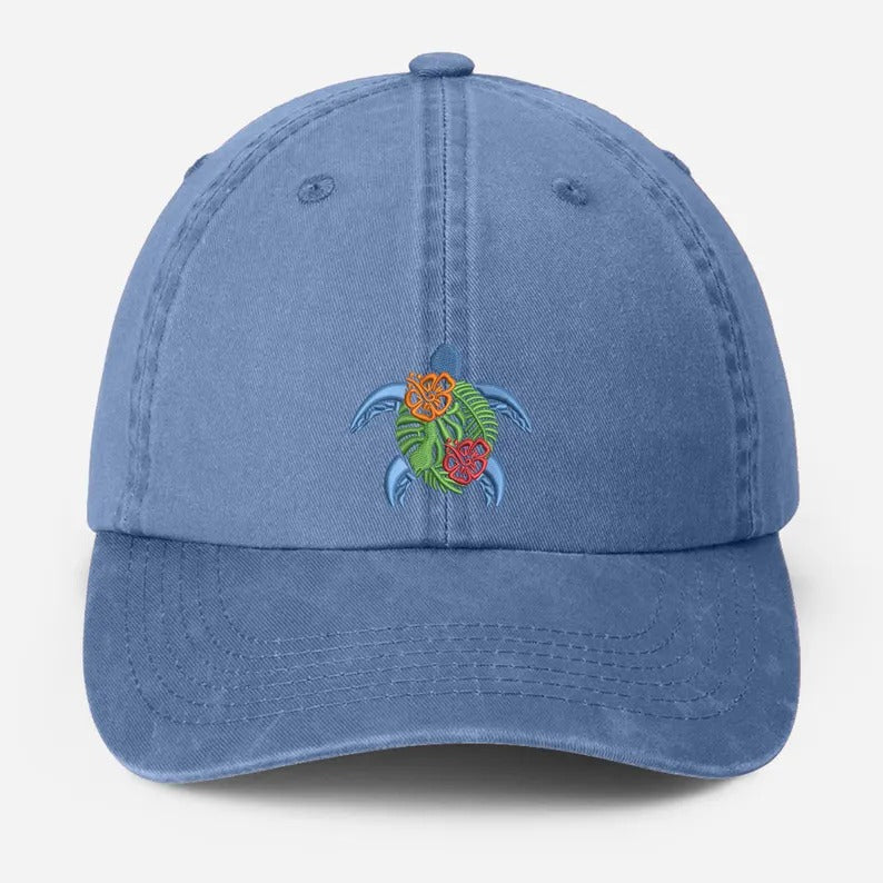 Sea Turtle Embroidered Hat, Vintage Ocean Lover Baseball Cap, Beach Vocation Cool Summer Hat, Dad Adjustable Hat, Sea Animals Lover Gifts