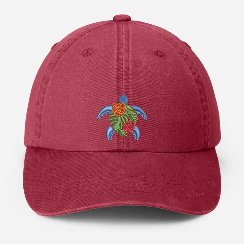 Sea Turtle Embroidered Hat, Vintage Ocean Lover Baseball Cap, Beach Vocation Cool Summer Hat, Dad Adjustable Hat, Sea Animals Lover Gifts