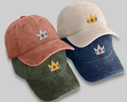 Vintage Embroidered Crown Cap, Cute Gold princess Crown Hat for Girls, Retro Cosplay Baseball Cap, Gift for Her, Cartoon move Lover Gifts