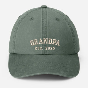 Custom Embroidered Dad Vintage Caps, Personalised Est Year Grandpa Hat, Pregnancy Announcement Adjustable Hats, Gift for New Grandma Grandpa