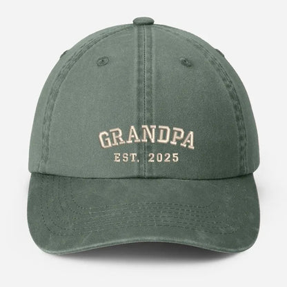 Custom Embroidered Dad Vintage Caps, Personalised Est Year Grandpa Hat, Pregnancy Announcement Adjustable Hats, Gift for New Grandma Grandpa