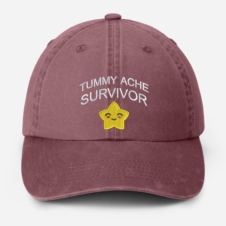 Tummy Ache Survivor Embroidered Hat, Funny Meme Baseball Cap, My Tummy Hurts Vintage Hat, Summer Hat with Fun Sayings, Birthday Gift for Him