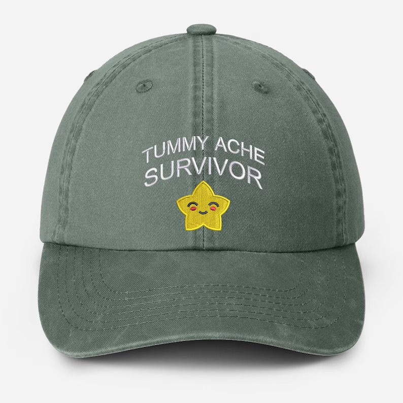 Tummy Ache Survivor Embroidered Hat, Funny Meme Baseball Cap, My Tummy Hurts Vintage Hat, Summer Hat with Fun Sayings, Birthday Gift for Him