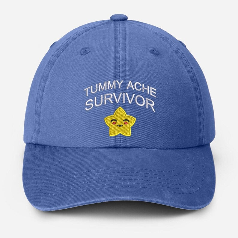 Tummy Ache Survivor Embroidered Hat, Funny Meme Baseball Cap, My Tummy Hurts Vintage Hat, Summer Hat with Fun Sayings, Birthday Gift for Him
