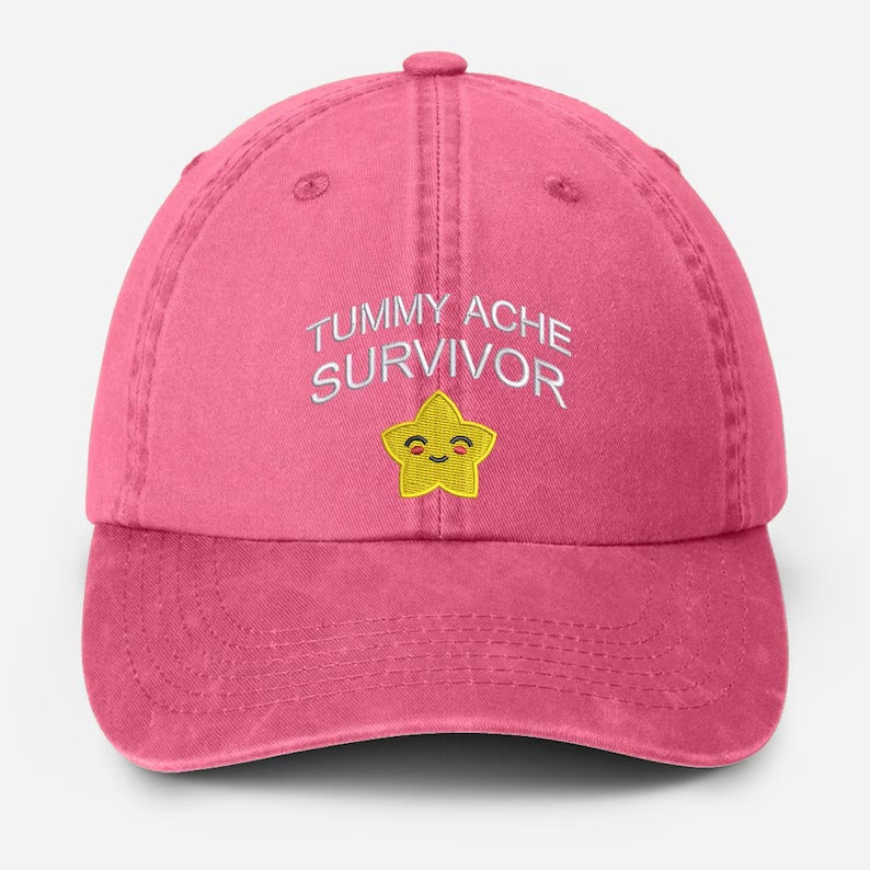Tummy Ache Survivor Embroidered Hat, Funny Meme Baseball Cap, My Tummy Hurts Vintage Hat, Summer Hat with Fun Sayings, Birthday Gift for Him