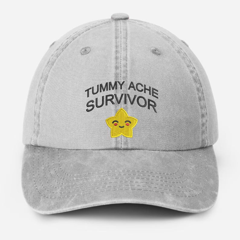Tummy Ache Survivor Embroidered Hat, Funny Meme Baseball Cap, My Tummy Hurts Vintage Hat, Summer Hat with Fun Sayings, Birthday Gift for Him
