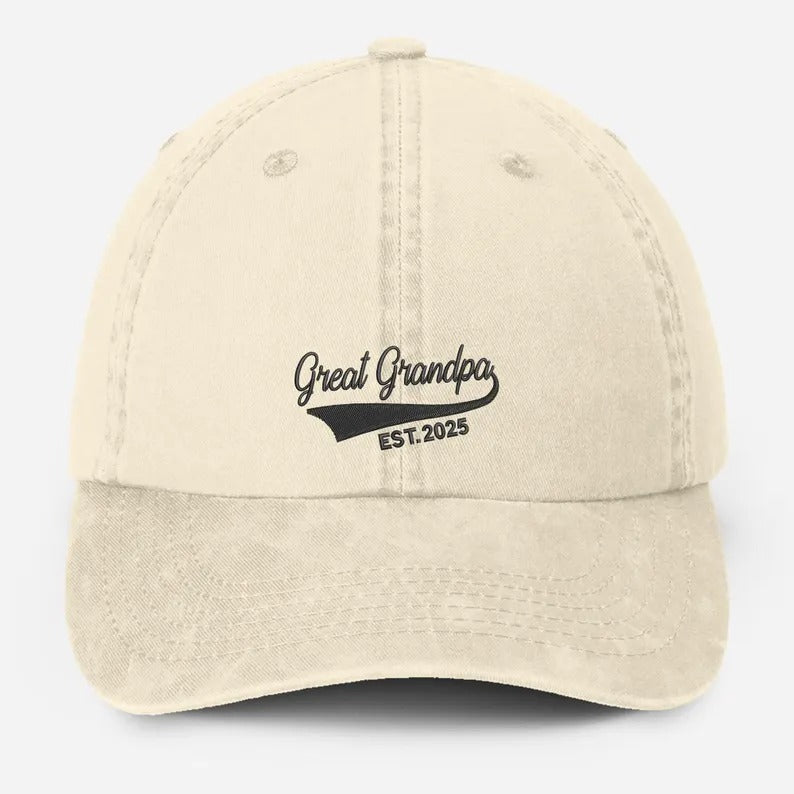 Personalised Great Grandpa Hat, Custom Embroidered Grandpa Hats, Vintage Baseball Caps, Grandpa Hats with Est Year, Gifts for New Grandpa