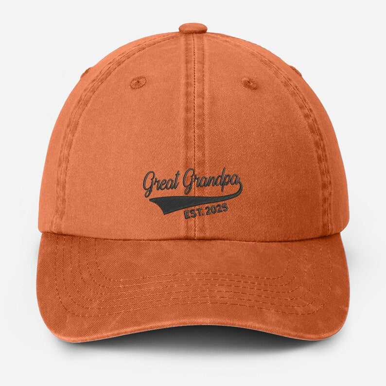 Personalised Great Grandpa Hat, Custom Embroidered Grandpa Hats, Vintage Baseball Caps, Grandpa Hats with Est Year, Gifts for New Grandpa
