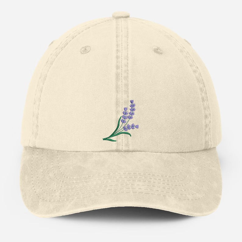 Embroidered Lavender Flower Hat, Botonical Garden Floral Cap, Cool Summer Hat, Vintage Floral Baseball Caps, Flower Lover Gift, Gift for Her