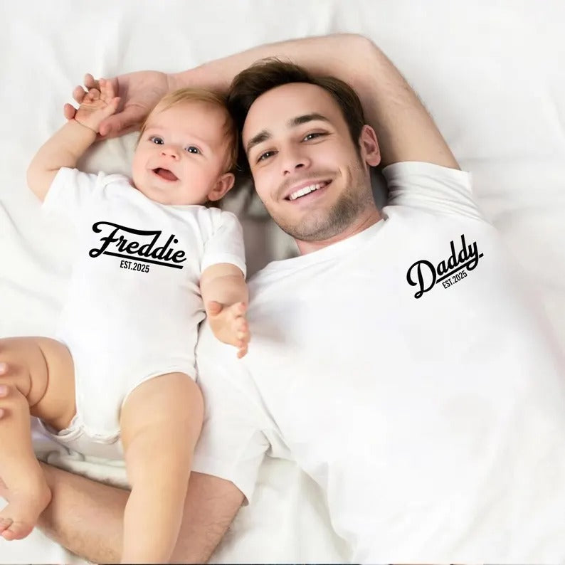 Personalised Dad Est Shirt, Custom Dad T-Shirt with Baby’s Birth Year, Father’s Day Gift from Baby, New Dad Gifts, Matching Family Shirts
