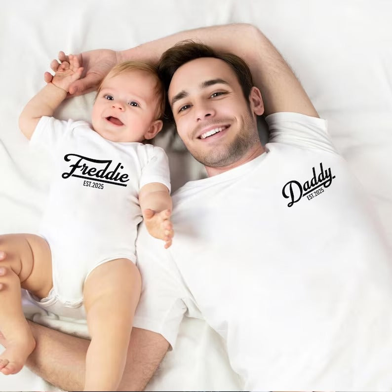 Baby Est Bodysuit | Personalized Baby Bodysuit with Year | Father’s Day Baby Outfit | Matching Dad and Baby Gift | New Baby Announcement